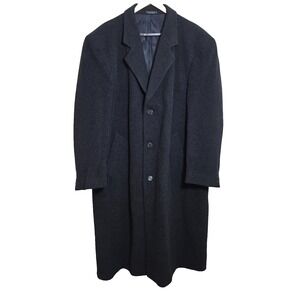 Men's Charcoal Wool Cashmere Long Overcoat Italian Fabric Size 46R